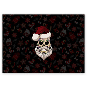 Поздравительная открытка с принтом El Santa в Санкт-Петербурге, 100% бумага | плотность бумаги 280 г/м2, матовая, на обратной стороне линовка и место для марки
 | 2021 | bones | christmas | death | death day | happy | merry christmas | merry x mas | mexico | new year | santa | santa claus | scull | smile | борода | дед мороз | кости | мексика | новогодний | новый год | с новым годом | санта | скелет | счастливый | 