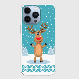 Чехол для iPhone 13 Pro с принтом Иди, обниму   Рудольф в Санкт-Петербурге,  |  | 2021 | new year | деда мороза | зима | к нам приходит | клауса | костюм | новогодний | новый год | праздник | рога | рождество | рудольф | санты | снег | снежинки | снежок | узоры | холодно