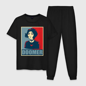 Мужская пижама хлопок с принтом Doomer girl в Санкт-Петербурге, 100% хлопок | брюки и футболка прямого кроя, без карманов, на брюках мягкая резинка на поясе и по низу штанин
 | 