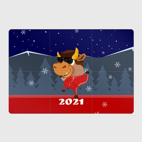 Магнитный плакат 3Х2 с принтом Бычара 2021 в Санкт-Петербурге, Полимерный материал с магнитным слоем | 6 деталей размером 9*9 см | 2021 | 7 января | bull | newyear | santa | бык | быки | бычок | год быка | дед мороз | корова | новогодние каникулы | новогодние праздники | новый 2021 | новый год | новый год 2021 | рождество | сани | санта | санта клаус