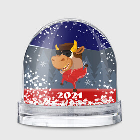Игрушка Снежный шар с принтом Бычара 2021 в Санкт-Петербурге, Пластик | Изображение внутри шара печатается на глянцевой фотобумаге с двух сторон | 2021 | 7 января | bull | newyear | santa | бык | быки | бычок | год быка | дед мороз | корова | новогодние каникулы | новогодние праздники | новый 2021 | новый год | новый год 2021 | рождество | сани | санта | санта клаус