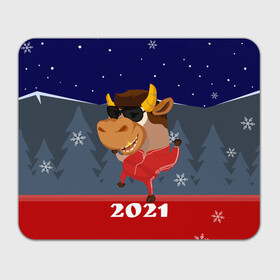 Прямоугольный коврик для мышки с принтом Бычара 2021 в Санкт-Петербурге, натуральный каучук | размер 230 х 185 мм; запечатка лицевой стороны | 2021 | 7 января | bull | newyear | santa | бык | быки | бычок | год быка | дед мороз | корова | новогодние каникулы | новогодние праздники | новый 2021 | новый год | новый год 2021 | рождество | сани | санта | санта клаус