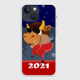 Чехол для iPhone 13 mini с принтом Бычара 2021 в Санкт-Петербурге,  |  | Тематика изображения на принте: 2021 | 7 января | bull | newyear | santa | бык | быки | бычок | год быка | дед мороз | корова | новогодние каникулы | новогодние праздники | новый 2021 | новый год | новый год 2021 | рождество | сани | санта | санта клаус