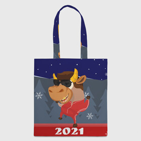 Шоппер 3D с принтом Бычара 2021 в Санкт-Петербурге, 100% полиэстер | Плотность: 200 г/м2; Размер: 34×35 см; Высота лямок: 30 см | 2021 | 7 января | bull | newyear | santa | бык | быки | бычок | год быка | дед мороз | корова | новогодние каникулы | новогодние праздники | новый 2021 | новый год | новый год 2021 | рождество | сани | санта | санта клаус