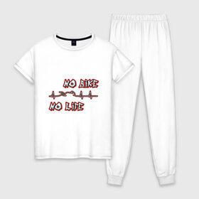 Женская пижама хлопок с принтом Bike - Life в Санкт-Петербурге, 100% хлопок | брюки и футболка прямого кроя, без карманов, на брюках мягкая резинка на поясе и по низу штанин | 