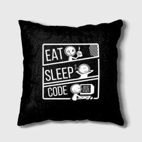 Подушка 3D с принтом Eat, sleep, code в Санкт-Петербурге, наволочка – 100% полиэстер, наполнитель – холлофайбер (легкий наполнитель, не вызывает аллергию). | состоит из подушки и наволочки. Наволочка на молнии, легко снимается для стирки | коллега | коллеге | лучший сотрудник | офис | офисный планктон | офисный работник | подарок коллеге | работа | сотрудник | сотруднику | юмор | юмор коллеге