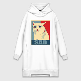 Платье-худи хлопок с принтом Sad Cat в Санкт-Петербурге,  |  | cat | chad | fresco | i know | irony | jacques | laugh | post | sad | stonks | thundercock | бумер | грустный | да | девушка | думер | жак | зумер | ирония | кот | мем | мемы | парень | пост | постирония | смеющийся | стонкс | тандеркок 