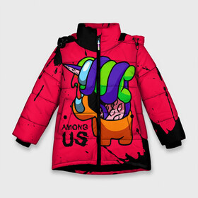 Зимняя куртка для девочек 3D с принтом AMONG US - ORANGE & GREEN в Санкт-Петербурге, ткань верха — 100% полиэстер; подклад — 100% полиэстер, утеплитель — 100% полиэстер. | длина ниже бедра, удлиненная спинка, воротник стойка и отстегивающийся капюшон. Есть боковые карманы с листочкой на кнопках, утяжки по низу изделия и внутренний карман на молнии. 

Предусмотрены светоотражающий принт на спинке, радужный светоотражающий элемент на пуллере молнии и на резинке для утяжки. | among | among us | amongus | crewmate | game | games | imposter | impostor | logo | monster | sabotage | shhh | амонг | амонг ас | амонгас | игра | игры | импостер | космос | крюмейт | лого | логотип | логотипы | монстр | саботаж | символ | сим