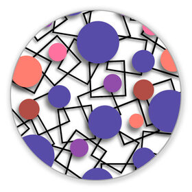 Коврик для мышки круглый с принтом Геометрический узор в Санкт-Петербурге, резина и полиэстер | круглая форма, изображение наносится на всю лицевую часть | 3д эффект | графика | квадраты | объемные фигуры | разноцветные круги