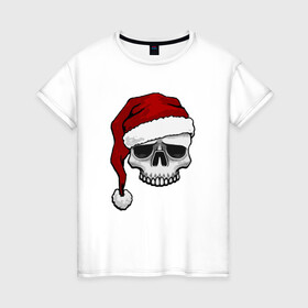 Женская футболка хлопок с принтом Рождественский Череп в Санкт-Петербурге, 100% хлопок | прямой крой, круглый вырез горловины, длина до линии бедер, слегка спущенное плечо | 2021 | 21 | 2k21 | 2к21 | chrystmas | marry | new | santa | skull | snow | xmas | year | год | годом | дед | елка | елки | клаус | лес | мороз | настроение | новогоднее | новогоднему | новый | новым | по | рождество | с | санта | снег | череп