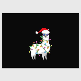 Поздравительная открытка с принтом Рождественская Лама в Санкт-Петербурге, 100% бумага | плотность бумаги 280 г/м2, матовая, на обратной стороне линовка и место для марки
 | 2021 | 21 | 2k21 | 2к21 | chrystmas | lama | marry | new | santa | snow | xmas | year | год | годом | дед | елка | елки | клаус | лама | лес | мороз | настроение | новогоднее | новогоднему | новый | новым | по | рождество | с | санта | снег