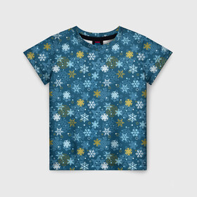 Детская футболка 3D с принтом Снежинки в Санкт-Петербурге, 100% гипоаллергенный полиэфир | прямой крой, круглый вырез горловины, длина до линии бедер, чуть спущенное плечо, ткань немного тянется | merry christmas | дед мороз | ёлка | зима | мороз | новый год | подарок | праздник | рождество | с новым годом | санта клаус | снег | снеговик | снегурочка | снежинки | снежные узоры | узоры