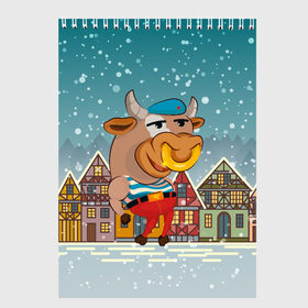 Скетчбук с принтом Бык ВДВ в Санкт-Петербурге, 100% бумага
 | 48 листов, плотность листов — 100 г/м2, плотность картонной обложки — 250 г/м2. Листы скреплены сверху удобной пружинной спиралью | 2021 | 7 января | bull | newyear | santa | бык | быки | бычок | год быка | дед мороз | корова | новогодние каникулы | новогодние праздники | новый 2021 | новый год | новый год 2021 | рождество | сани | санта | санта клаус