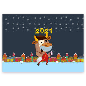 Поздравительная открытка с принтом Коронавирусный Новый Год в Санкт-Петербурге, 100% бумага | плотность бумаги 280 г/м2, матовая, на обратной стороне линовка и место для марки
 | 2021 | 7 января | bull | newyear | santa | бык | быки | бычок | год быка | дед мороз | корова | новогодние каникулы | новогодние праздники | новый 2021 | новый год | новый год 2021 | рождество | сани | санта | санта клаус