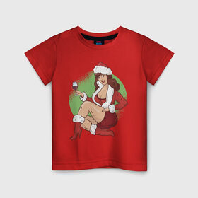 Детская футболка хлопок с принтом Pin Up Girl Christmas в Санкт-Петербурге, 100% хлопок | круглый вырез горловины, полуприлегающий силуэт, длина до линии бедер | christmas | drawing | girl | new year | pin up | девушка | новый год | пин ап | рисунок | рождество | снегурочка