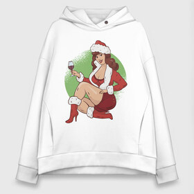 Женское худи Oversize хлопок с принтом Pin Up Girl Christmas в Санкт-Петербурге, френч-терри — 70% хлопок, 30% полиэстер. Мягкий теплый начес внутри —100% хлопок | боковые карманы, эластичные манжеты и нижняя кромка, капюшон на магнитной кнопке | christmas | drawing | girl | new year | pin up | девушка | новый год | пин ап | рисунок | рождество | снегурочка