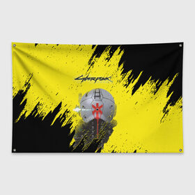 Флаг-баннер с принтом Cyberpunk 2077 в Санкт-Петербурге, 100% полиэстер | размер 67 х 109 см, плотность ткани — 95 г/м2; по краям флага есть четыре люверса для крепления | cd project red | cyberpunk 2077 | keanu reeves | samurai | игра | киану ривз | киберпанк 2077 | самураи