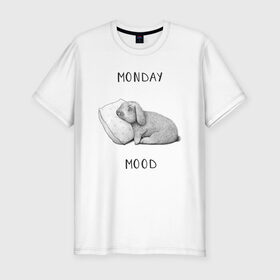 Мужская футболка хлопок Slim с принтом Monday Mood в Санкт-Петербурге, 92% хлопок, 8% лайкра | приталенный силуэт, круглый вырез ворота, длина до линии бедра, короткий рукав | dream | monday | mood | rabbit | sleep | заяц | кролик | понедельник | работа | сон | спать