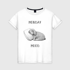 Женская футболка хлопок с принтом Monday Mood в Санкт-Петербурге, 100% хлопок | прямой крой, круглый вырез горловины, длина до линии бедер, слегка спущенное плечо | dream | monday | mood | rabbit | sleep | заяц | кролик | понедельник | работа | сон | спать