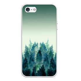 Чехол для iPhone 5/5S матовый с принтом акварельный лес градиент в Санкт-Петербурге, Силикон | Область печати: задняя сторона чехла, без боковых панелей | акварель | горы | деревья | дымка | ели | лес | нрадиент | олень | отражение | природа | рисунок | силуэты