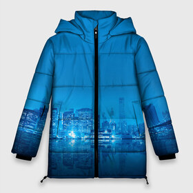 Женская зимняя куртка 3D с принтом вид на ночной мегаполис в Санкт-Петербурге, верх — 100% полиэстер; подкладка — 100% полиэстер; утеплитель — 100% полиэстер | длина ниже бедра, силуэт Оверсайз. Есть воротник-стойка, отстегивающийся капюшон и ветрозащитная планка. 

Боковые карманы с листочкой на кнопках и внутренний карман на молнии | вид | здания | мегаполис | многоэтажки | ночной город | отражение | смог | туман