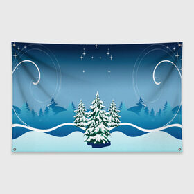 Флаг-баннер с принтом Зимние ели под снегом арт в Санкт-Петербурге, 100% полиэстер | размер 67 х 109 см, плотность ткани — 95 г/м2; по краям флага есть четыре люверса для крепления | арт | графика | ели | елки | звезды | зима | лес | мороз | праздники | природа | рисунок | снег | снежок