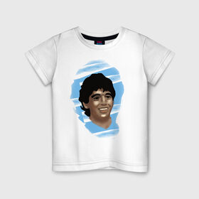 Детская футболка хлопок с принтом Diego Maradona в Санкт-Петербурге, 100% хлопок | круглый вырез горловины, полуприлегающий силуэт, длина до линии бедер | Тематика изображения на принте: diego maradona | football | диего марадона | матч | первенство | футбол | чемпионат