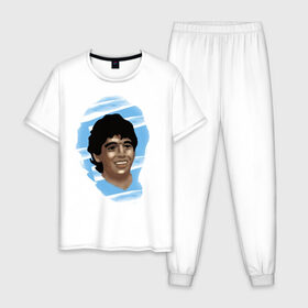 Мужская пижама хлопок с принтом Diego Maradona в Санкт-Петербурге, 100% хлопок | брюки и футболка прямого кроя, без карманов, на брюках мягкая резинка на поясе и по низу штанин
 | diego maradona | football | диего марадона | матч | первенство | футбол | чемпионат