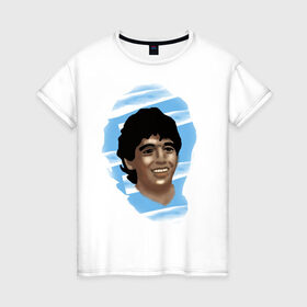 Женская футболка хлопок с принтом Diego Maradona в Санкт-Петербурге, 100% хлопок | прямой крой, круглый вырез горловины, длина до линии бедер, слегка спущенное плечо | diego maradona | football | диего марадона | матч | первенство | футбол | чемпионат