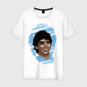 Мужская футболка хлопок с принтом Diego Maradona в Санкт-Петербурге, 100% хлопок | прямой крой, круглый вырез горловины, длина до линии бедер, слегка спущенное плечо. | diego maradona | football | диего марадона | матч | первенство | футбол | чемпионат