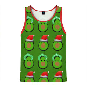 Мужская майка 3D с принтом Авокадо отмечают Новый год! в Санкт-Петербурге, 100% полиэстер | круглая горловина, приталенный силуэт, длина до линии бедра. Пройма и горловина окантованы тонкой бейкой | 2021 | авокадо | авокадо дед мороз | авокадо дед мороз и снегурочка | авокадо новый год | авокадо паттерн | авокадо снегурочка | авокадо тусовка | дед мороз и снегурочка авокадо