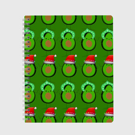 Тетрадь с принтом Авокадо отмечают Новый год! в Санкт-Петербурге, 100% бумага | 48 листов, плотность листов — 60 г/м2, плотность картонной обложки — 250 г/м2. Листы скреплены сбоку удобной пружинной спиралью. Уголки страниц и обложки скругленные. Цвет линий — светло-серый
 | 2021 | авокадо | авокадо дед мороз | авокадо дед мороз и снегурочка | авокадо новый год | авокадо паттерн | авокадо снегурочка | авокадо тусовка | дед мороз и снегурочка авокадо