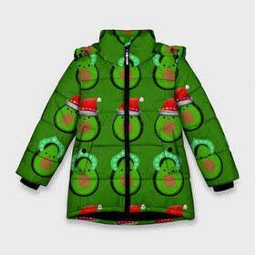 Зимняя куртка для девочек 3D с принтом Авокадо отмечают Новый год! в Санкт-Петербурге, ткань верха — 100% полиэстер; подклад — 100% полиэстер, утеплитель — 100% полиэстер. | длина ниже бедра, удлиненная спинка, воротник стойка и отстегивающийся капюшон. Есть боковые карманы с листочкой на кнопках, утяжки по низу изделия и внутренний карман на молнии. 

Предусмотрены светоотражающий принт на спинке, радужный светоотражающий элемент на пуллере молнии и на резинке для утяжки. | 2021 | авокадо | авокадо дед мороз | авокадо дед мороз и снегурочка | авокадо новый год | авокадо паттерн | авокадо снегурочка | авокадо тусовка | дед мороз и снегурочка авокадо