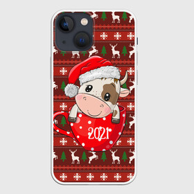 Чехол для iPhone 13 mini с принтом Милый новогодний бычок 2021 в Санкт-Петербурге,  |  | 2021 | 7 января | bull | newyear | santa | бык | быки | бычок | год быка | дед мороз | корова | новогодние каникулы | новогодние праздники | новый 2021 | новый год | новый год 2021 | рождество | сани | санта | санта клаус