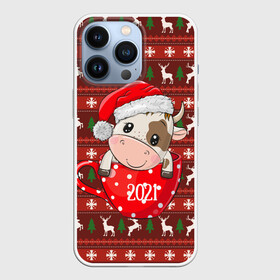 Чехол для iPhone 13 Pro с принтом Милый новогодний бычок 2021 в Санкт-Петербурге,  |  | 2021 | 7 января | bull | newyear | santa | бык | быки | бычок | год быка | дед мороз | корова | новогодние каникулы | новогодние праздники | новый 2021 | новый год | новый год 2021 | рождество | сани | санта | санта клаус