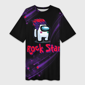Платье-футболка 3D с принтом Among Us Rock Star в Санкт-Петербурге,  |  | 2021 | among us | impostor | space mafia | sus.puffballs united | амонг ас | амонг единорог | в космосе | гринч | импостор | инопланетяне | инопланетянин | новогодний амонг ас | ракета | с новым годом | самозванец | среди нас