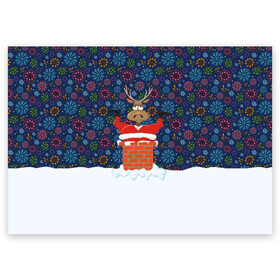 Поздравительная открытка с принтом Санта в Трубе в Санкт-Петербурге, 100% бумага | плотность бумаги 280 г/м2, матовая, на обратной стороне линовка и место для марки
 | christmas | merry christmas | дед мороз | ёлка | зима | мороз | новый год | подарок | праздник | рождество | с новым годом | санта клаус | снегурочка | снежинки