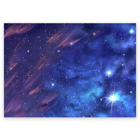 Поздравительная открытка с принтом Звёздное небо в Санкт-Петербурге, 100% бумага | плотность бумаги 280 г/м2, матовая, на обратной стороне линовка и место для марки
 | Тематика изображения на принте: арт | звезда | звёзды | космос | небо | ночное небо | ночь | облако | рисунок | сияние | туманность | яркие цвета