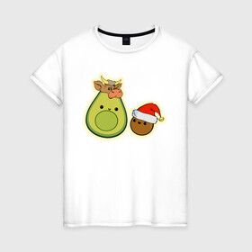 Женская футболка хлопок с принтом Авокадо встречают год Быка в Санкт-Петербурге, 100% хлопок | прямой крой, круглый вырез горловины, длина до линии бедер, слегка спущенное плечо | 2021 | авокадо | авокадо бык | авокадо дед мороз | авокадо мама и малыш | авокадо новогодний | авокадо новый год | авокадо семья | бык костюм | год быка | год быка авокадо | дед мороз