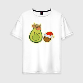 Женская футболка хлопок Oversize с принтом Авокадо встречают год Быка в Санкт-Петербурге, 100% хлопок | свободный крой, круглый ворот, спущенный рукав, длина до линии бедер
 | 2021 | авокадо | авокадо бык | авокадо дед мороз | авокадо мама и малыш | авокадо новогодний | авокадо новый год | авокадо семья | бык костюм | год быка | год быка авокадо | дед мороз