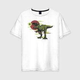Женская футболка хлопок Oversize с принтом Диносамурай в Санкт-Петербурге, 100% хлопок | свободный крой, круглый ворот, спущенный рукав, длина до линии бедер
 | ninja | динозавр | катана | ниндзя | тираннозавр | япония