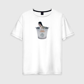 Женская футболка хлопок Oversize с принтом Лань Чжань в ведерке в Санкт-Петербурге, 100% хлопок | свободный крой, круглый ворот, спущенный рукав, длина до линии бедер
 | ванцзи | ведро | гусу | магистр дьявольского культа | неукротимый | юмор