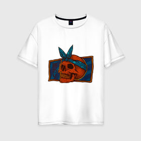 Женская футболка хлопок Oversize с принтом Skull on mirror в Санкт-Петербурге, 100% хлопок | свободный крой, круглый ворот, спущенный рукав, длина до линии бедер
 | art | mirror | new school | pop art | skull | арт. поп арт | зеркало | нью скулл | череп