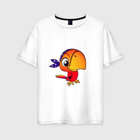 Женская футболка хлопок Oversize с принтом Попугайчик в Санкт-Петербурге, 100% хлопок | свободный крой, круглый ворот, спущенный рукав, длина до линии бедер
 | 