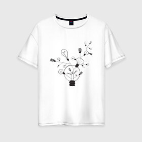 Женская футболка хлопок Oversize с принтом Absurd 3 в Санкт-Петербурге, 100% хлопок | свободный крой, круглый ворот, спущенный рукав, длина до линии бедер
 | Тематика изображения на принте: абстрактный | геометрия | идея | иллюстрация | лампочки | мысль | рисунок | черно белый