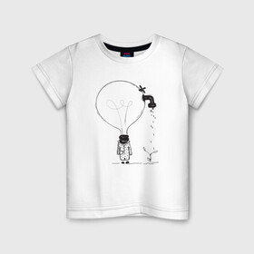 Детская футболка хлопок с принтом Absurd 4 в Санкт-Петербурге, 100% хлопок | круглый вырез горловины, полуприлегающий силуэт, длина до линии бедер | Тематика изображения на принте: абстрактный | вода | голова | идея | иллюстрация | лампочка | мысли | растение | рисунок | росток | человечек | черно белый