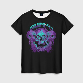 Женская футболка 3D с принтом Sum 41 в Санкт-Петербурге, 100% полиэфир ( синтетическое хлопкоподобное полотно) | прямой крой, круглый вырез горловины, длина до линии бедер | metall | music | punk | rock | sum 41 | альтернатива | метал | музло | музыка | панк | рок | сам 41