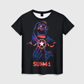 Женская футболка 3D с принтом Sum 41 в Санкт-Петербурге, 100% полиэфир ( синтетическое хлопкоподобное полотно) | прямой крой, круглый вырез горловины, длина до линии бедер | metall | music | punk | rock | sum 41 | альтернатива | метал | музло | музыка | панк | рок | сам 41