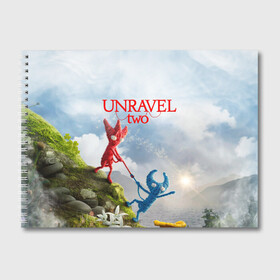 Альбом для рисования с принтом Unravel Two (Z) в Санкт-Петербурге, 100% бумага
 | матовая бумага, плотность 200 мг. | Тематика изображения на принте: coldwood interactive | unravel | unravel two | головоломка | красная пряжа | распутать | семейная игра | ярни