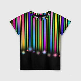 Детская футболка 3D с принтом Градиентный звездопад в Санкт-Петербурге, 100% гипоаллергенный полиэфир | прямой крой, круглый вырез горловины, длина до линии бедер, чуть спущенное плечо, ткань немного тянется | градиент | звезда | ленты | полоски | праздник | радость | салют | фейерверк